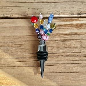 Festive multi colored glass bead  wine bottle stopper